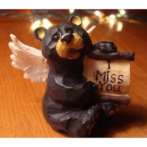 Black Bear Angel Figurine I Miss You Sign Card Rustic Lodge Cabin Home Decor New
